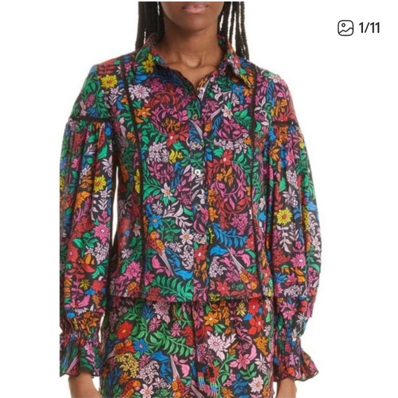 FARM Rio Multicolor Tropical Garden Puff Sleeve Blouse - Picture 3 of 16